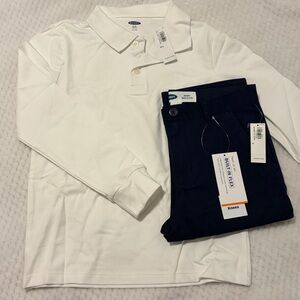 Uniform Outfit Navy Skinny Built-In-Flex Pants With White Long Sleeve Polo Shirt